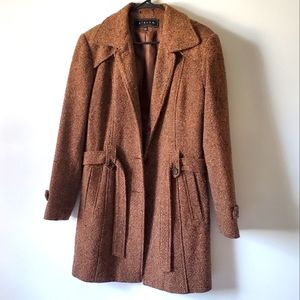 Giacca brown tweed belted coat. Size Large